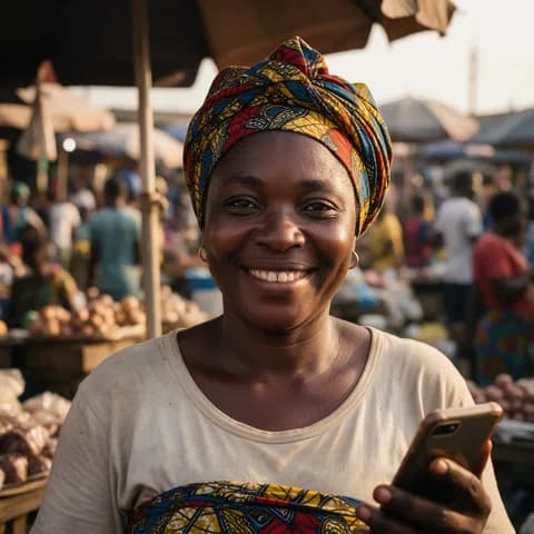 A market trader checking a payment on her phone